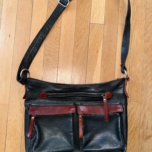 Elegant Black and Brown Leather Messenger Bag